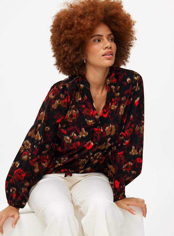 Abstract Floral Printed Cord Blouse 10